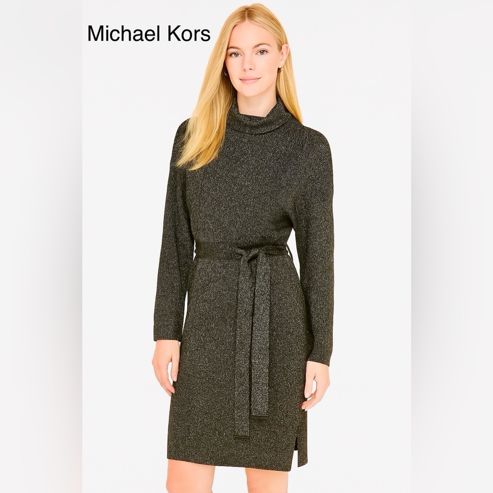 NWT MICHAEL KORS Black metallic knit dress